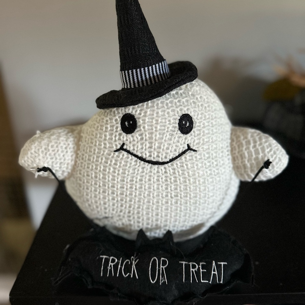 White Ghost Halloween Decoration with Black Hat